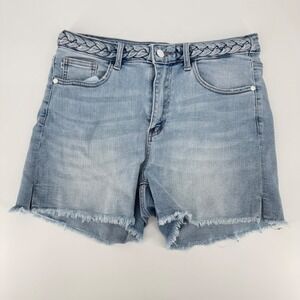 Judy Blue Braided Waistband‎ Light Wash Raw Hem Denim Shorts JB150098 LT Large